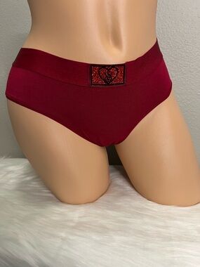 Victoria's Secret Wine Red Bikini Panty with Heart Emblem